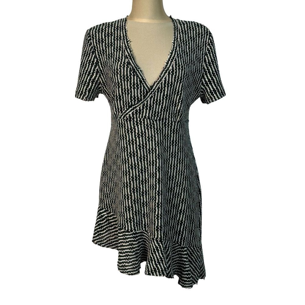 Zara Green White Open Knit Surplice Asymmetrical Dress Size L Resort Beach